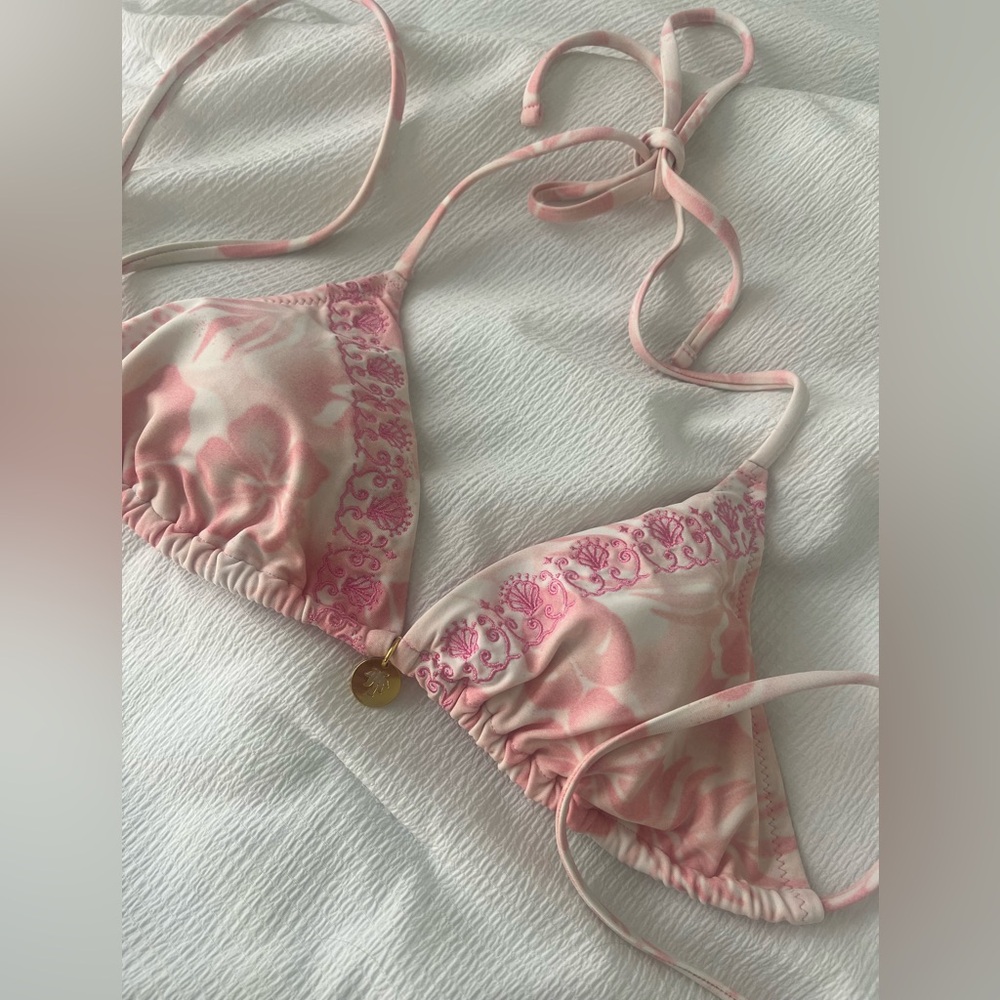 Pink Palm Puff Floral Triangle Bikini TOP ONLY size Medium